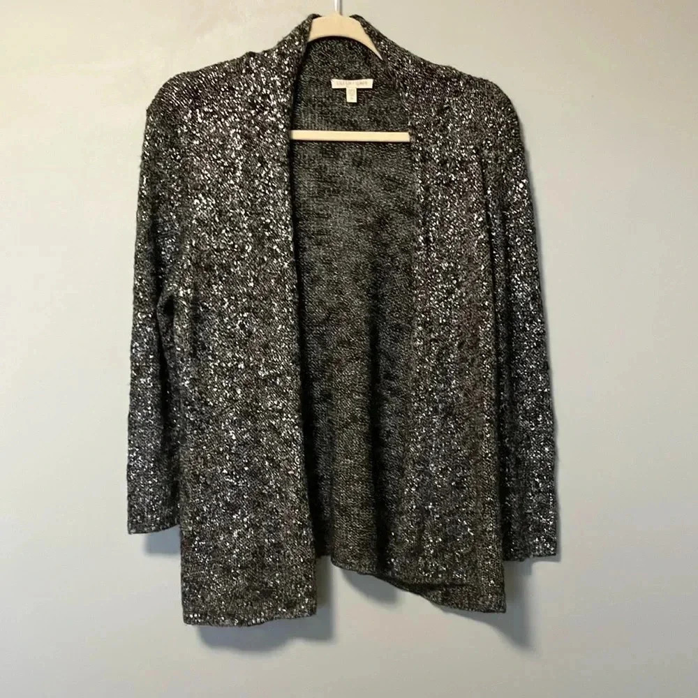 Eileen  Fisher linen blend metallic open cardigan